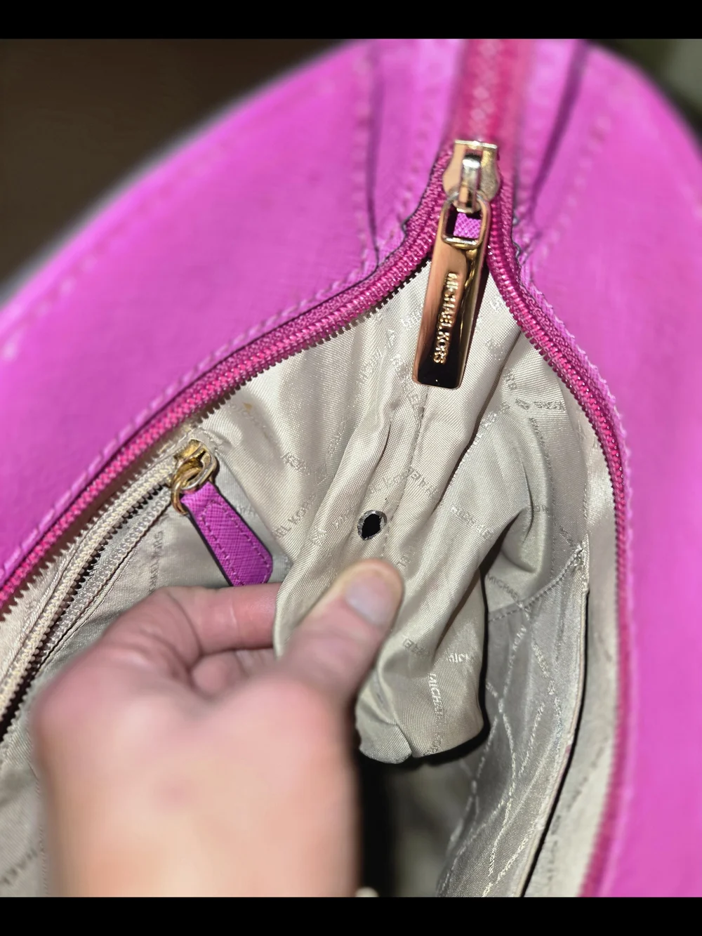 Michael Kors Hot Pink Saffiano Shoulder Bag with Gold Hardware